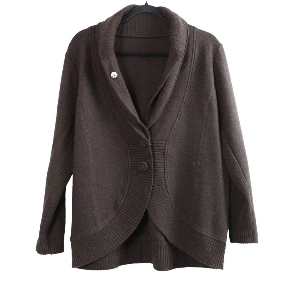Brown Wool Double Collar Cocoon Cardigan